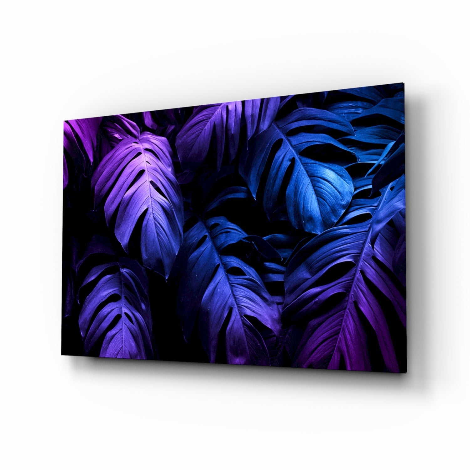 Neon tropical leaf glass wall art