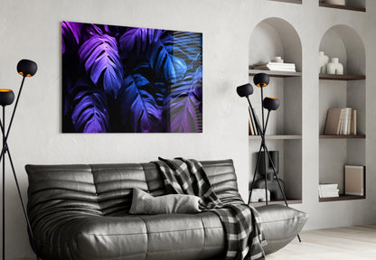 Neon Tropical Leaf Glass Wall Art