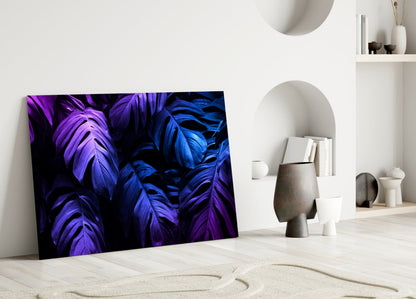 Neon Tropical Leaf Glass Wall Art