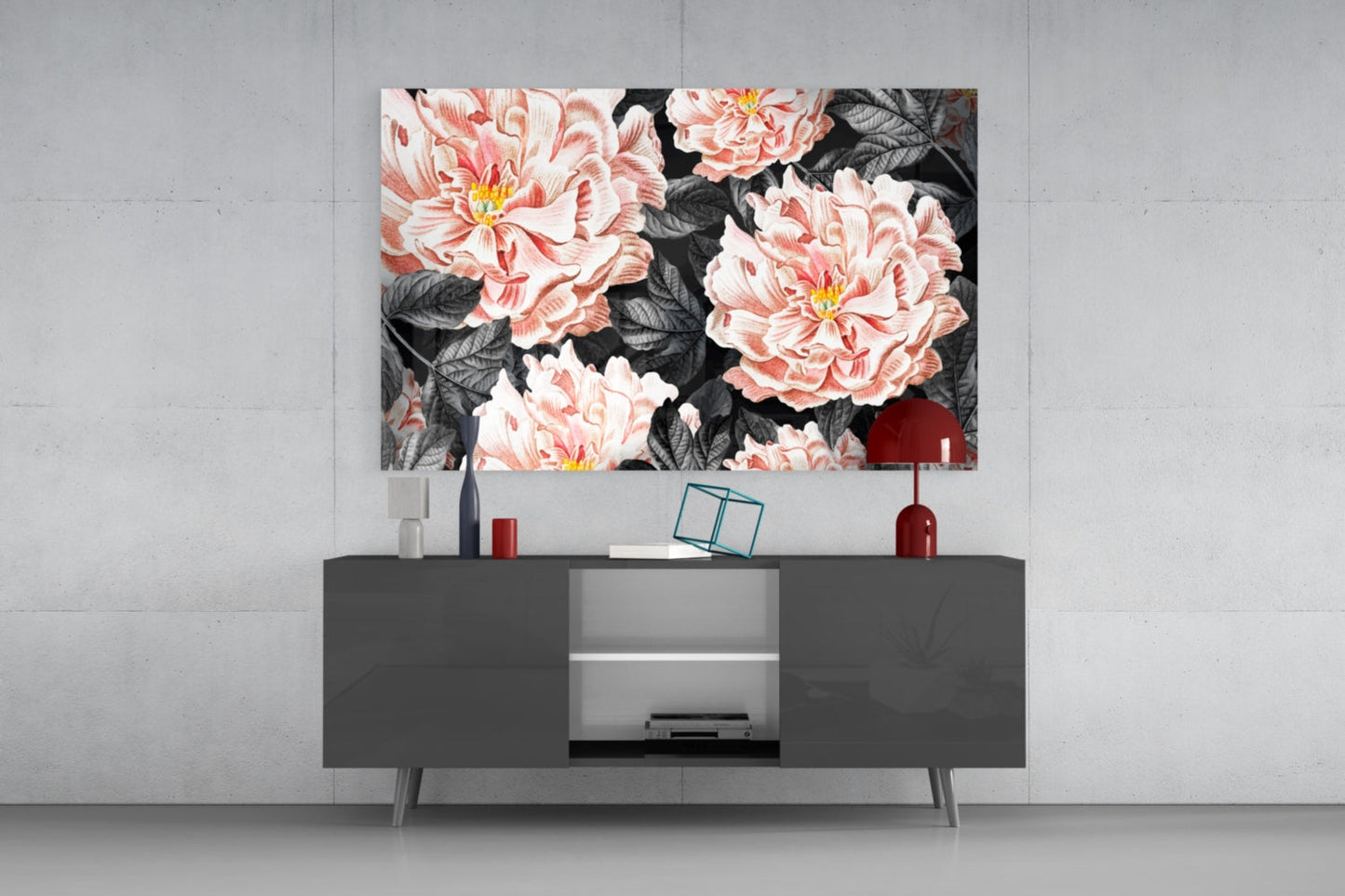 Vintage Peony Glass Wall Art