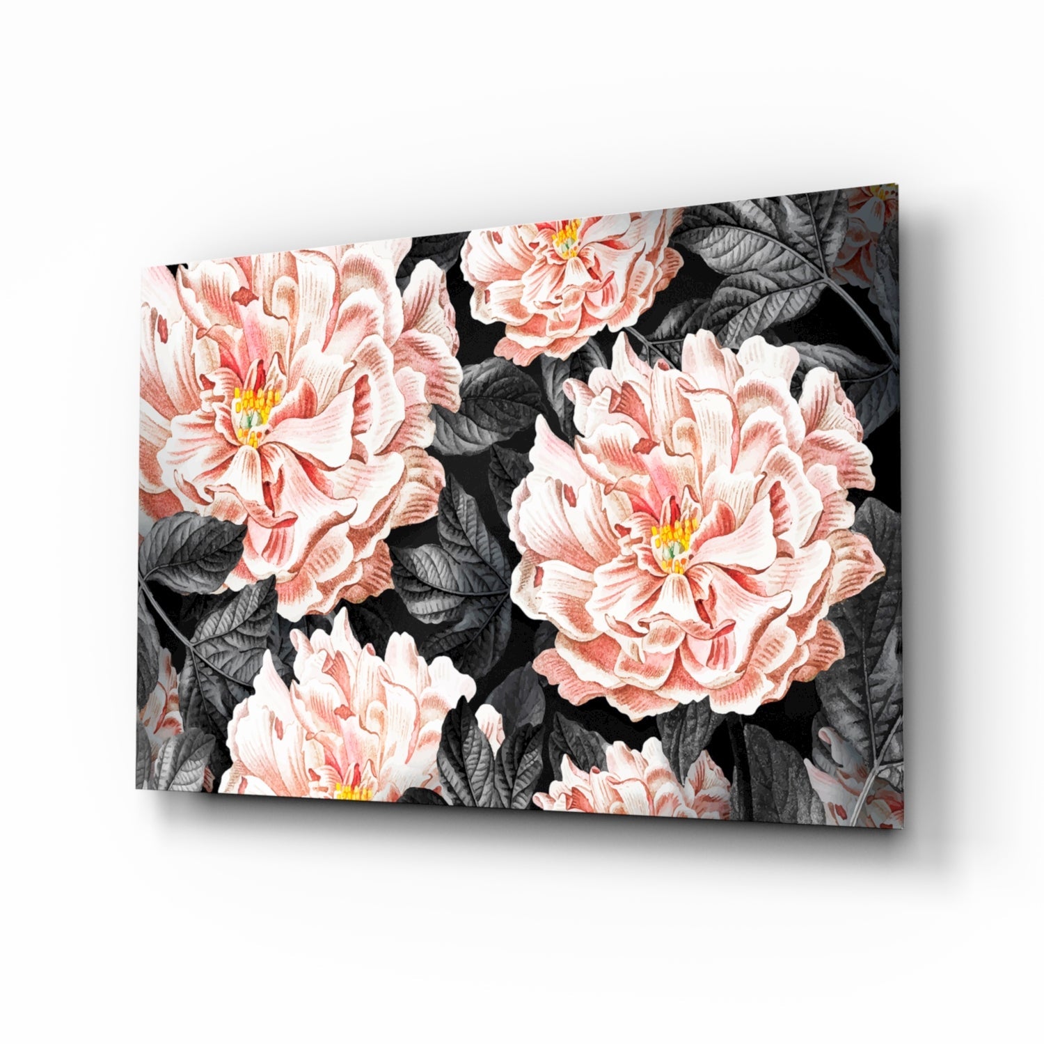 Vintage peony glass wall art floral illustration