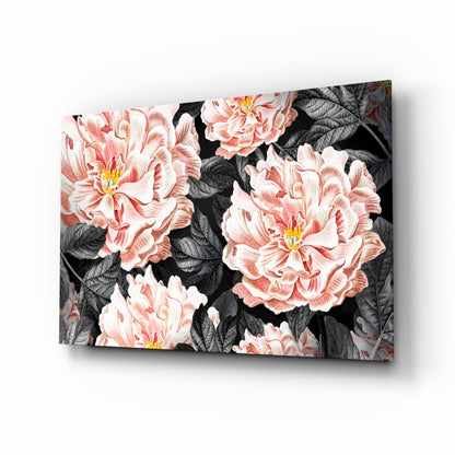 Vintage peony glass wall art floral illustration
