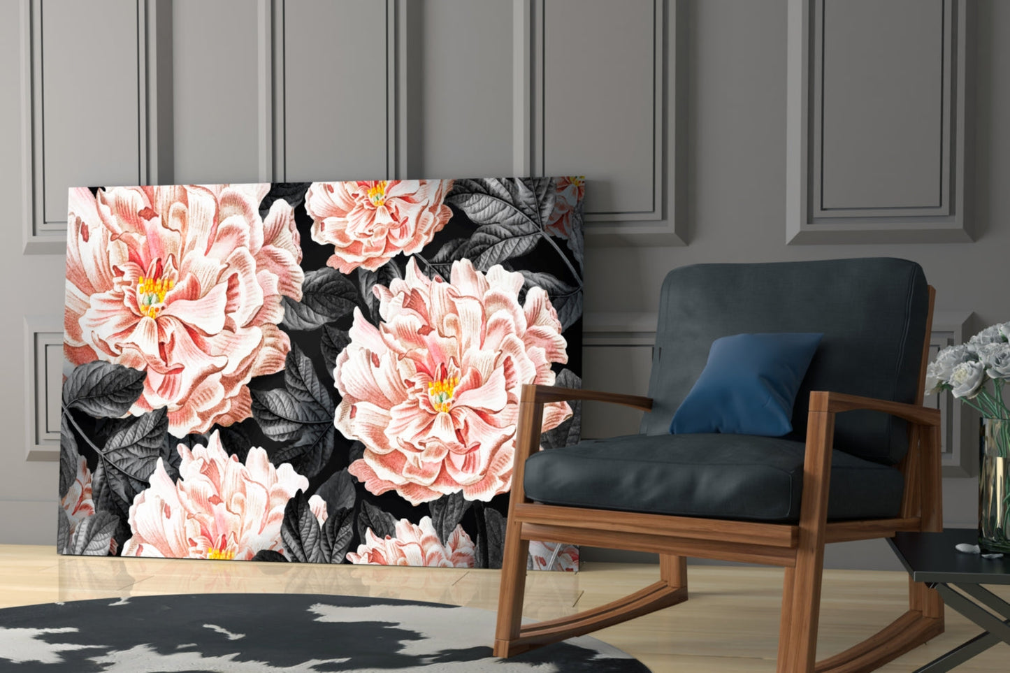Vintage Peony Glass Wall Art