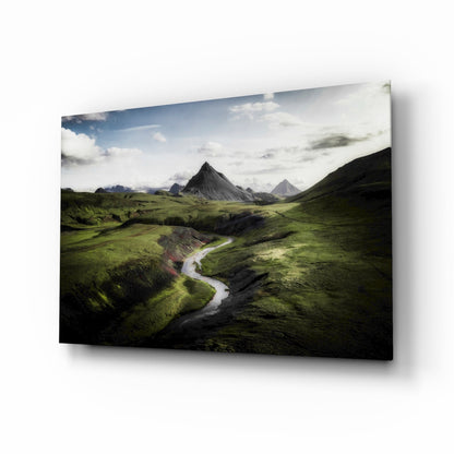 Green Valley volcanic landscape glass wall art