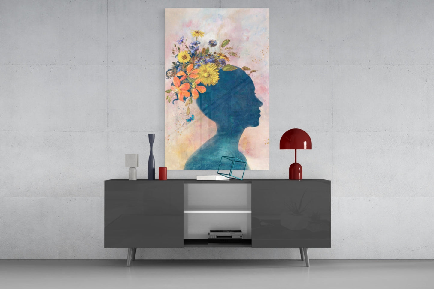 Wildflower Crown Woman Portrait Glass Wall Art