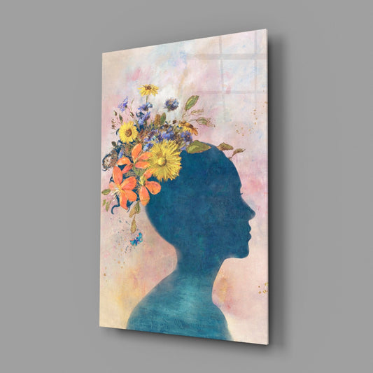 Wildflower Crown Woman Portrait Glass Wall Art