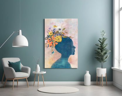 Wildflower Crown Woman Portrait Glass Wall Art