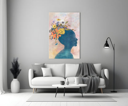 Wildflower Crown Woman Portrait Glass Wall Art