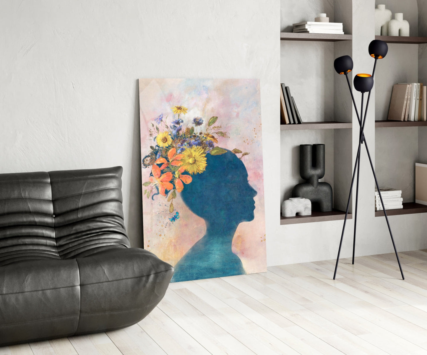 Wildflower Crown Woman Portrait Glass Wall Art