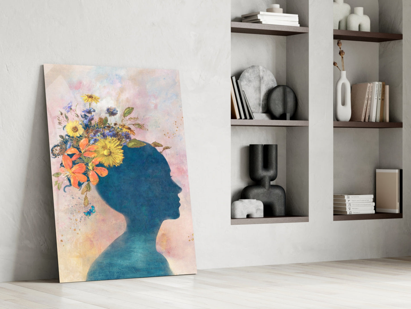 Wildflower Crown Woman Portrait Glass Wall Art
