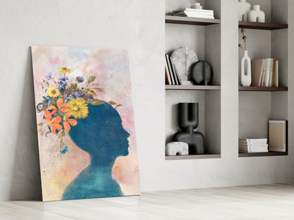 Wildflower Crown Woman Portrait Glass Wall Art