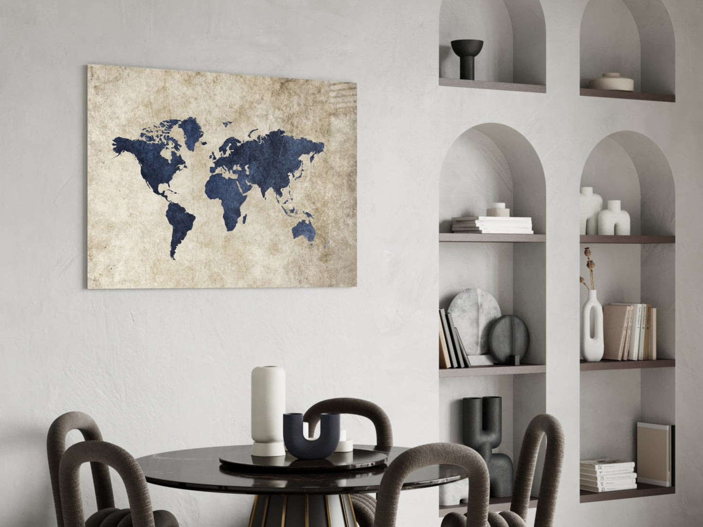 Navy World Map Glass Wall Art