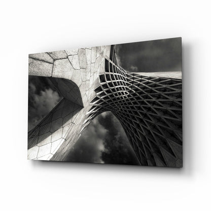 Monumental Lattice Arch Monochrome Glass Wall Art architectural print