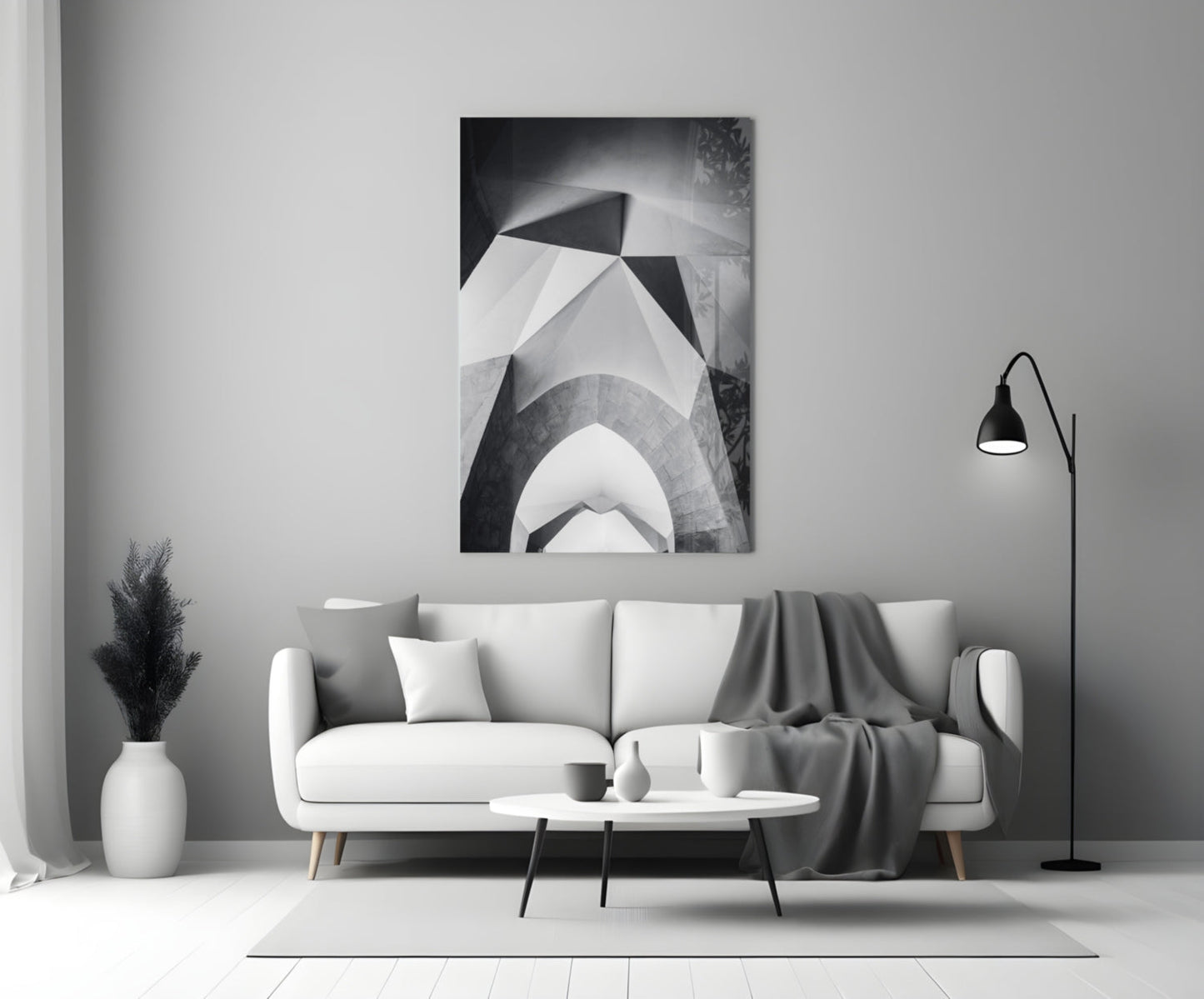 Monochrome Geometric Arches Glass Wall Art