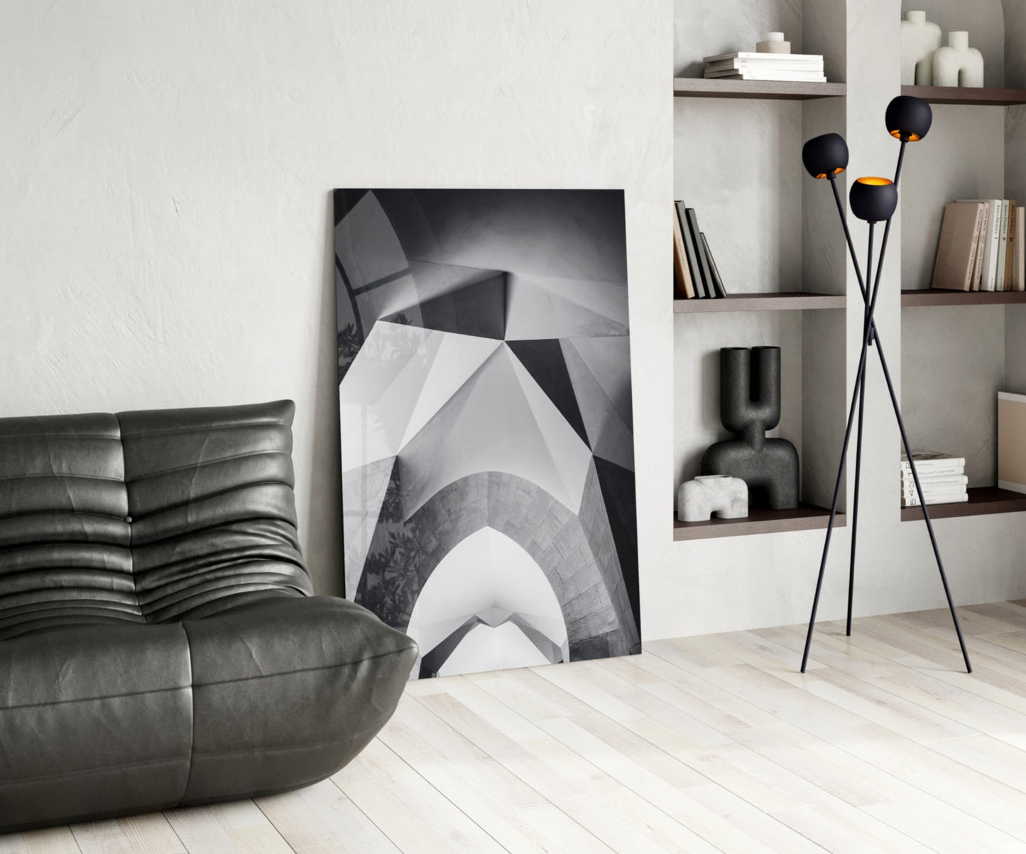 Monochrome Geometric Arches Glass Wall Art
