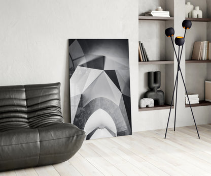 Monochrome Geometric Arches Glass Wall Art