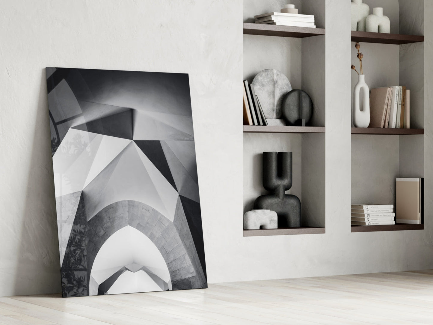 Monochrome Geometric Arches Glass Wall Art