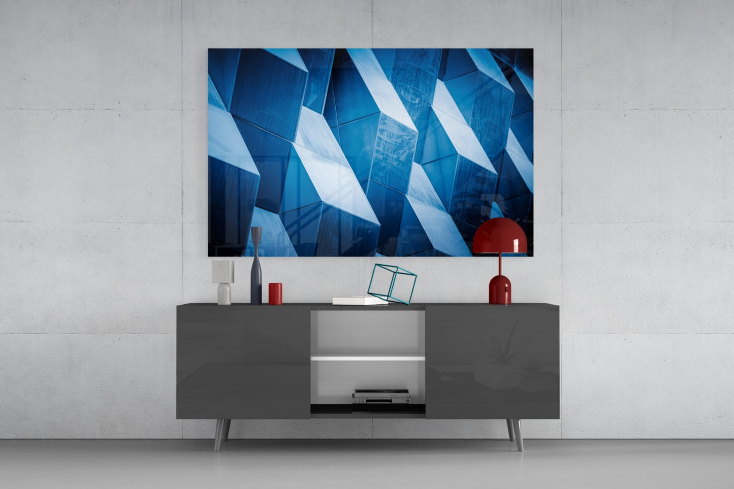 Cobalt Geometric Facade Glass Wall Art