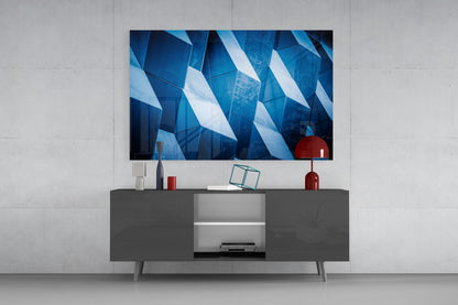 Cobalt Geometric Facade Glass Wall Art