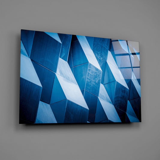 Cobalt Geometric Facade Glass Wall Art