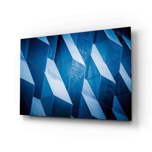 Cobalt geometric facade glass wall art panel