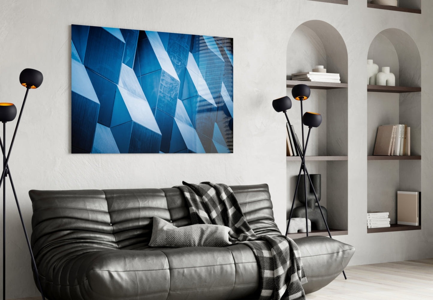 Cobalt Geometric Facade Glass Wall Art