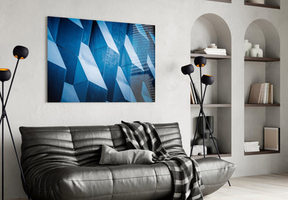 Cobalt Geometric Facade Glass Wall Art