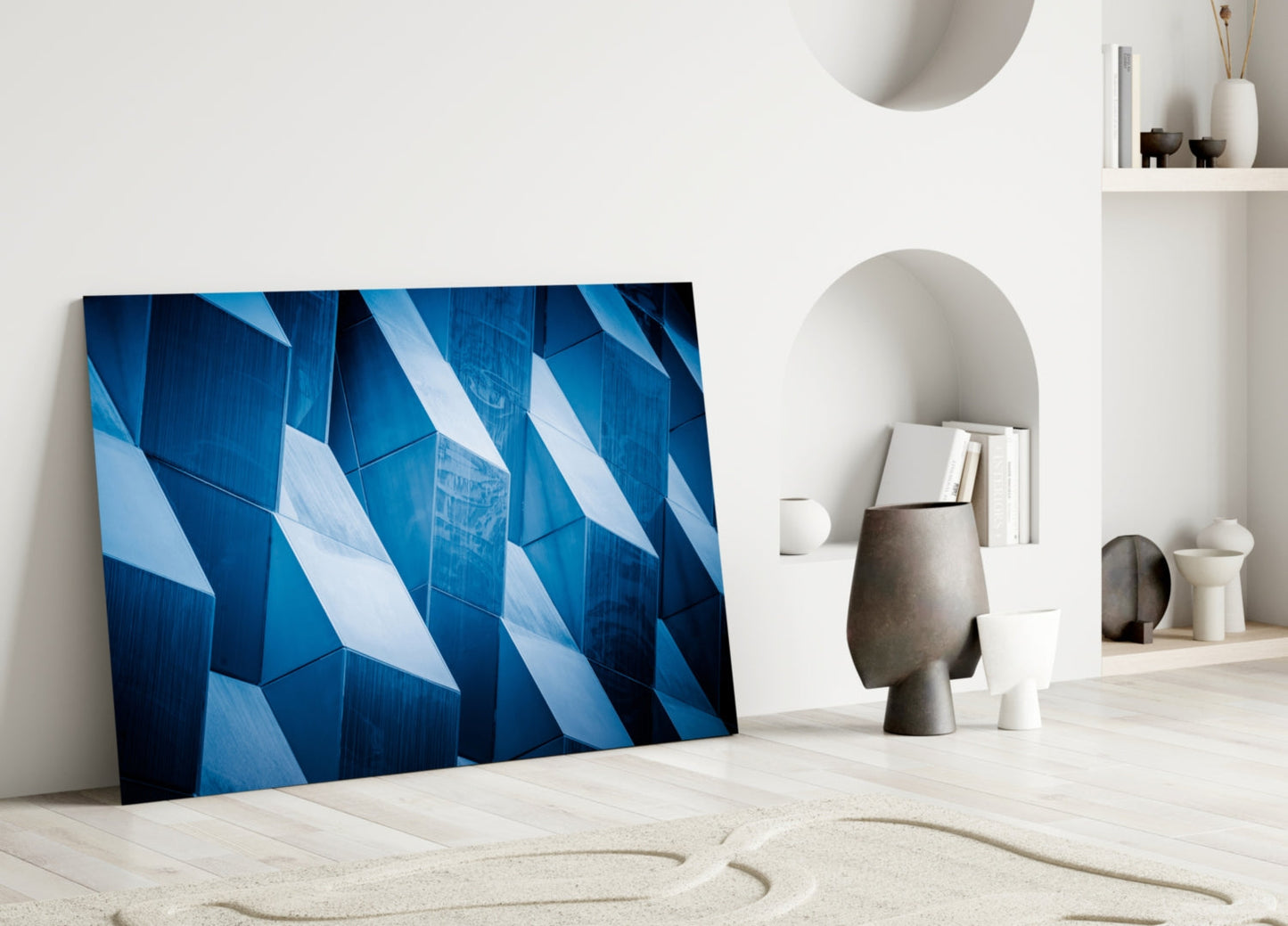 Cobalt Geometric Facade Glass Wall Art