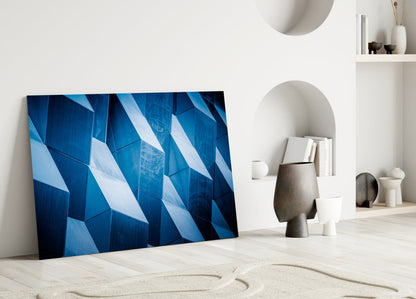 Cobalt Geometric Facade Glass Wall Art