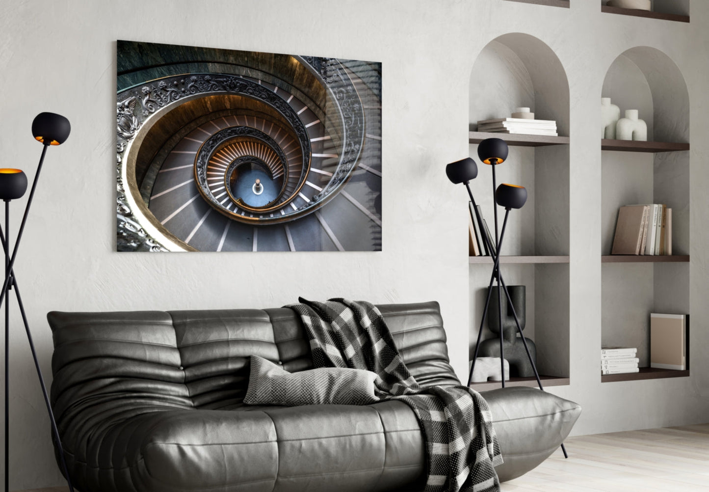 Marble Spiral Staircase Glass Wall Art