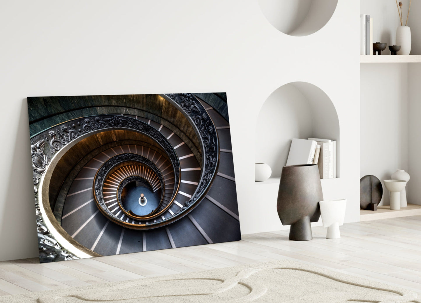 Marble Spiral Staircase Glass Wall Art