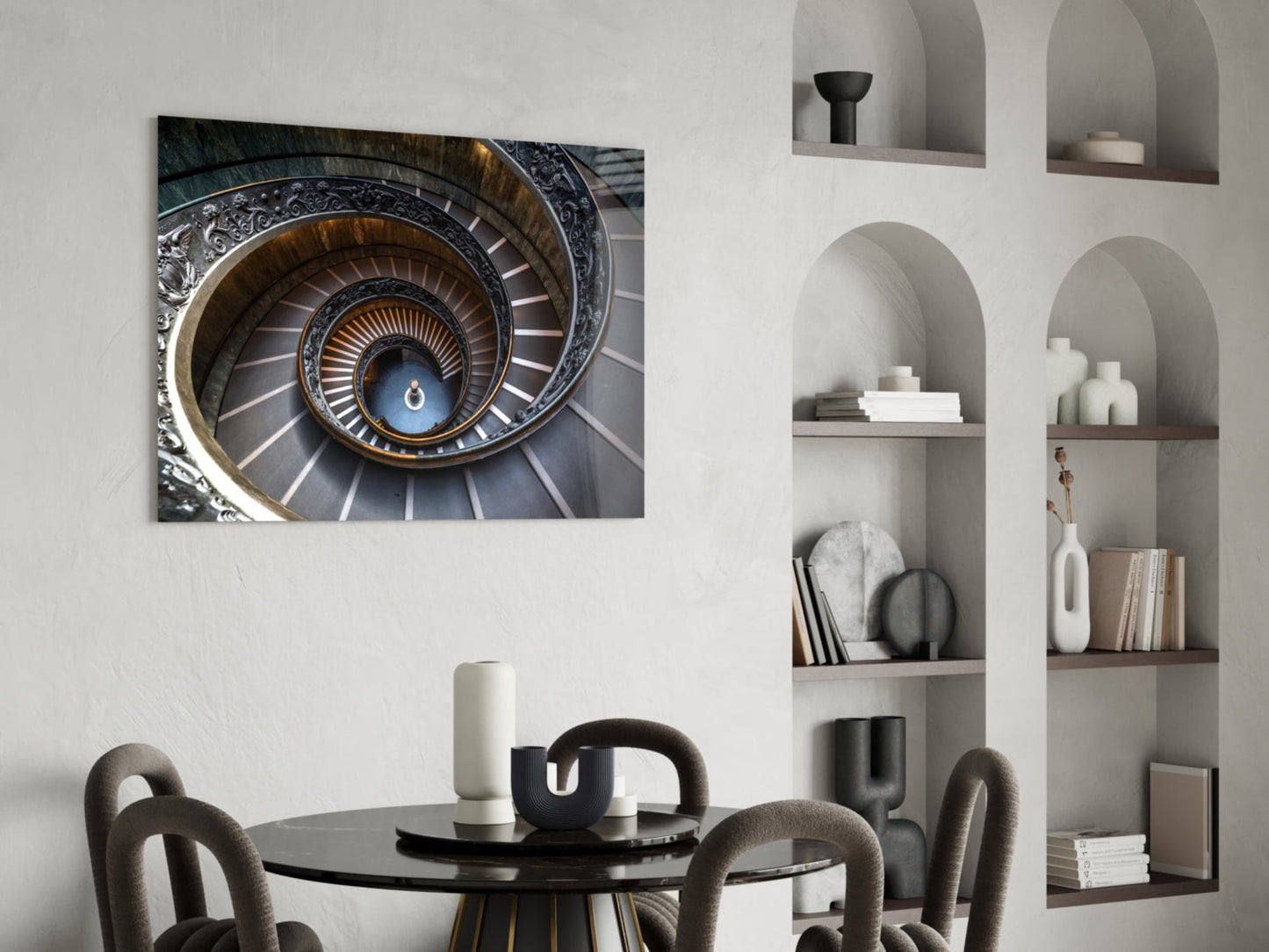 Marble Spiral Staircase Glass Wall Art