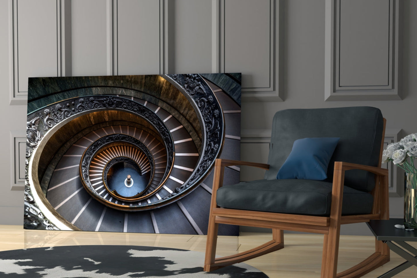 Marble Spiral Staircase Glass Wall Art