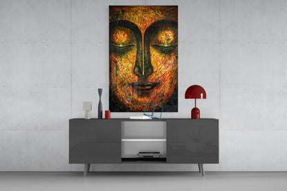 Amber Buddha Face Glass Wall Art