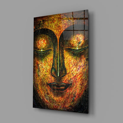 Amber Buddha Face Glass Wall Art