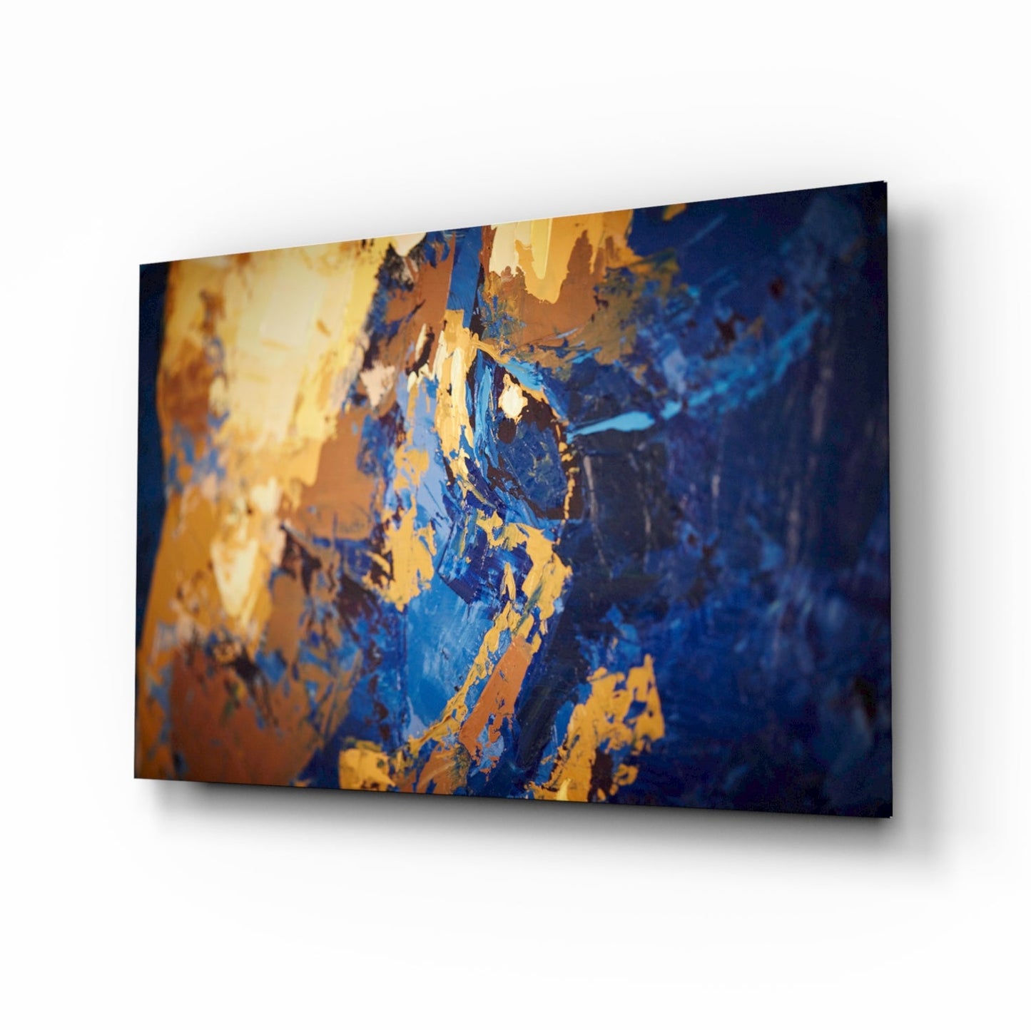 Abstract Colors glass wall art cobalt and gold design