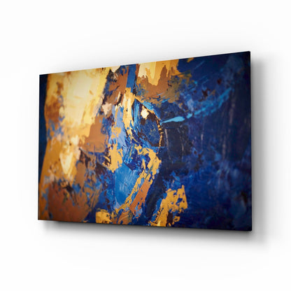 Abstract Colors glass wall art cobalt and gold design