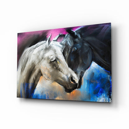 Pastel horse pair glass wall art