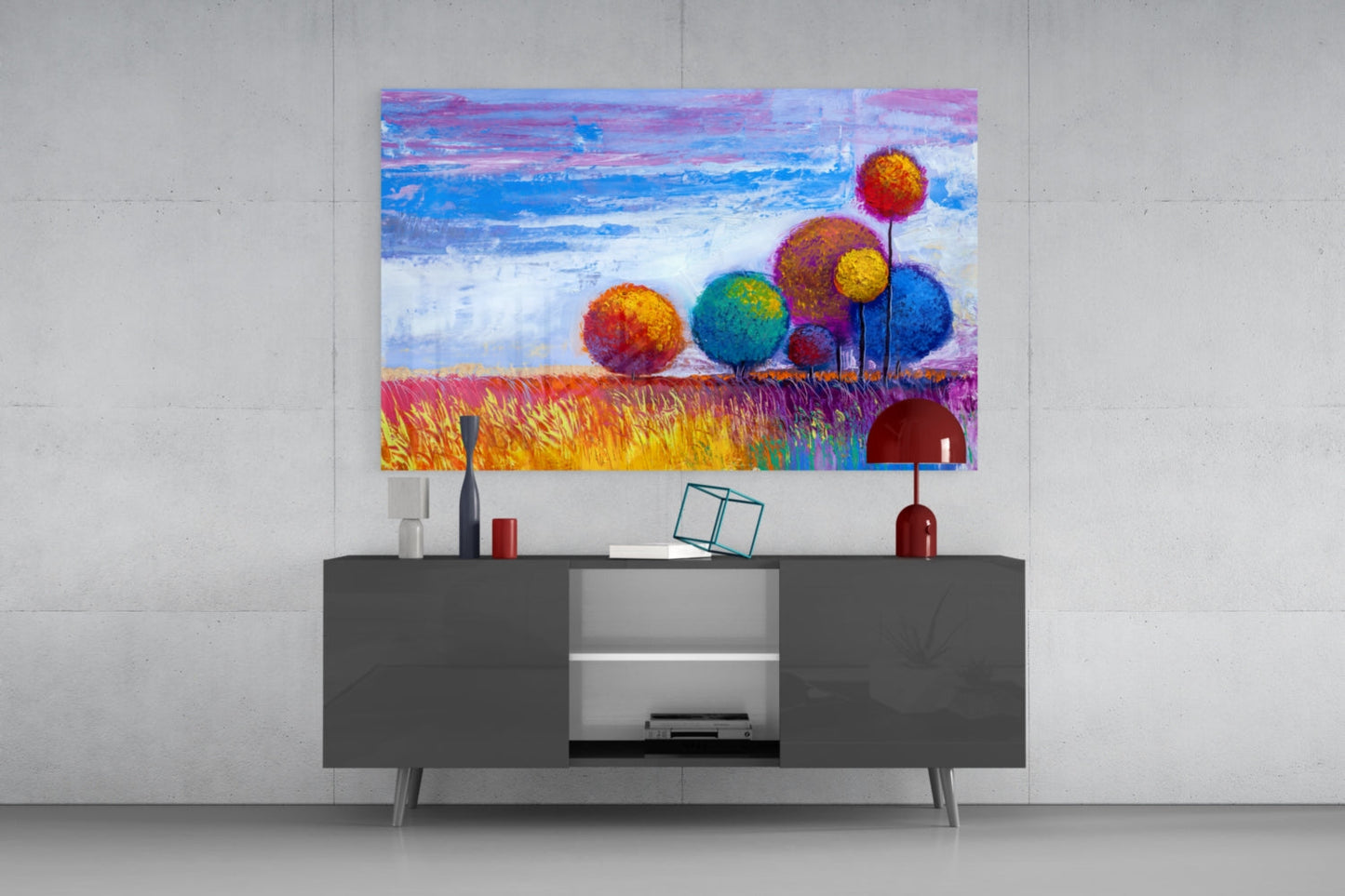 Round Lollipop Trees Glass Wall Art