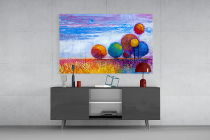 Round Lollipop Trees Glass Wall Art
