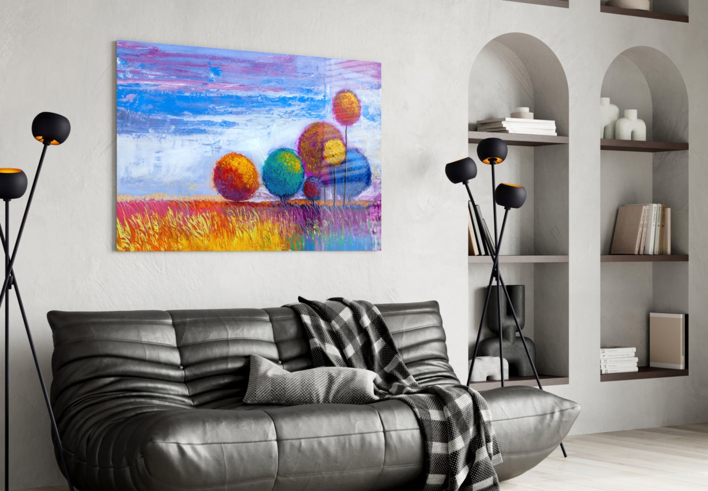 Round Lollipop Trees Glass Wall Art
