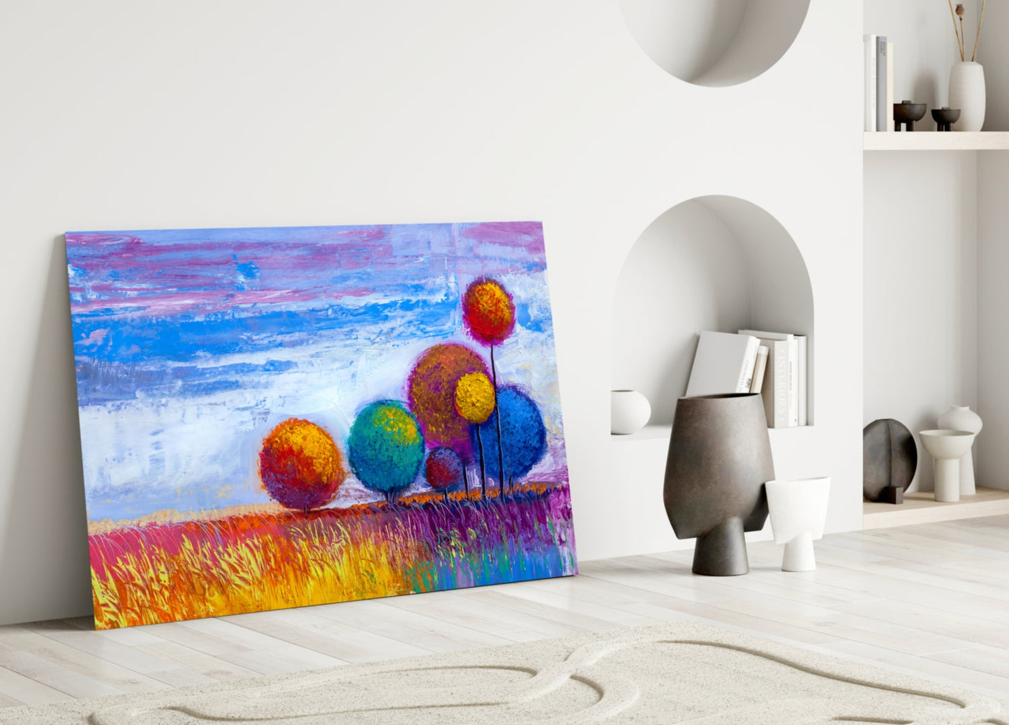 Round Lollipop Trees Glass Wall Art