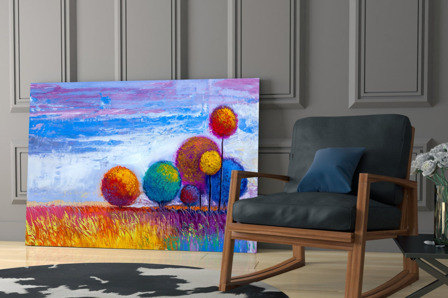 Round Lollipop Trees Glass Wall Art