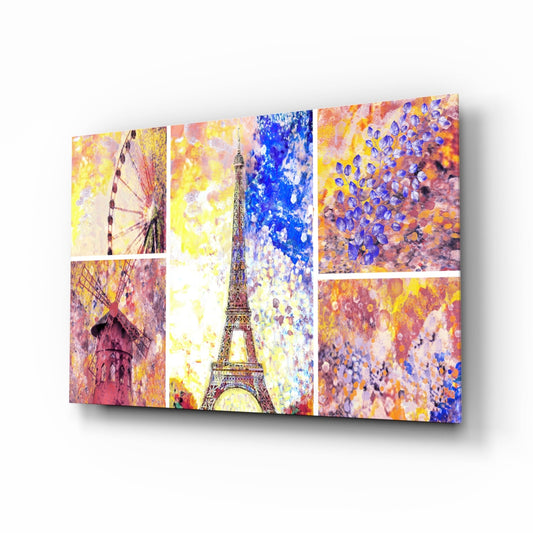 Paris landmarks watercolor glass wall art