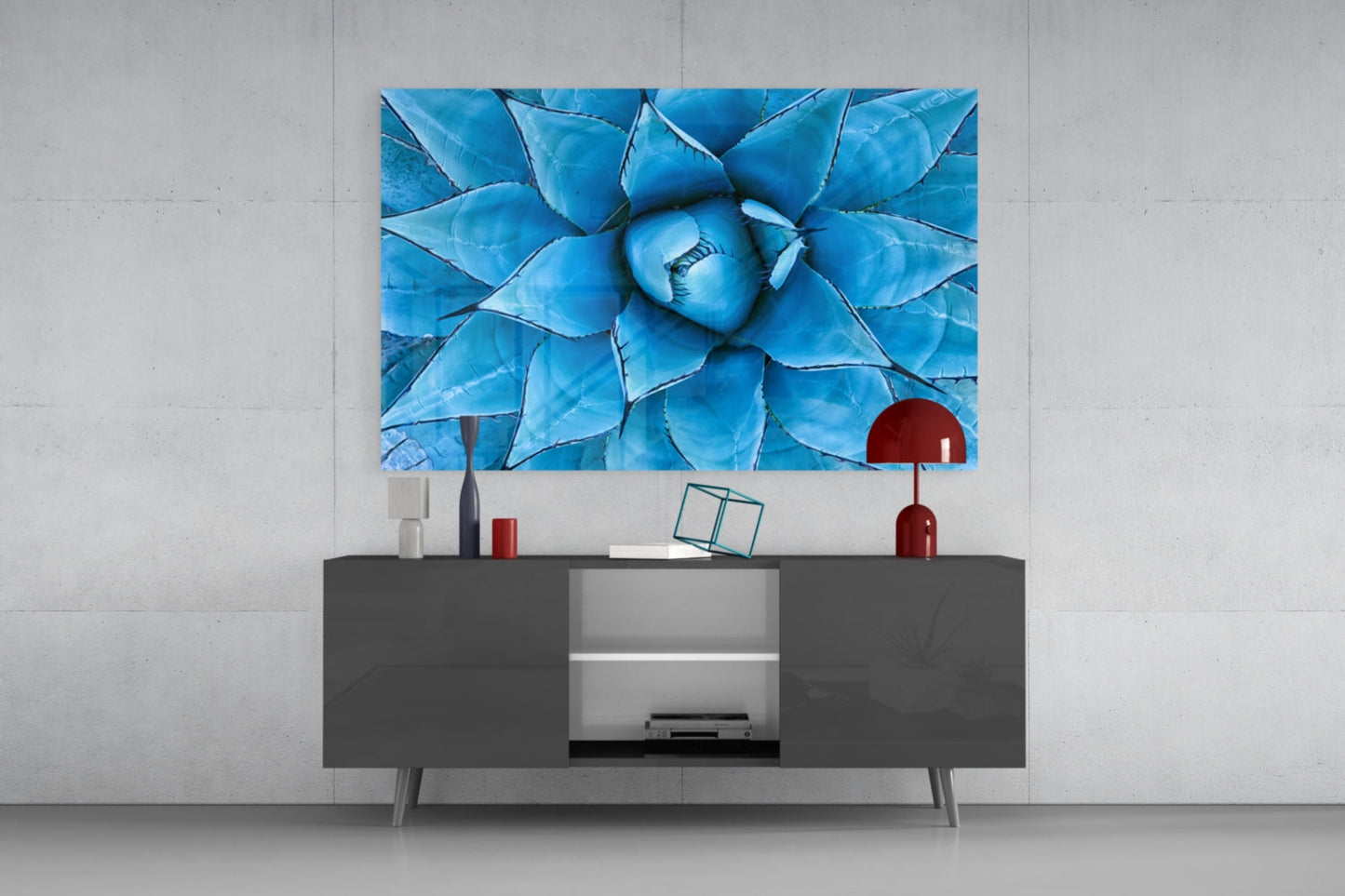 Blue Agave Succulent Glass Wall Art