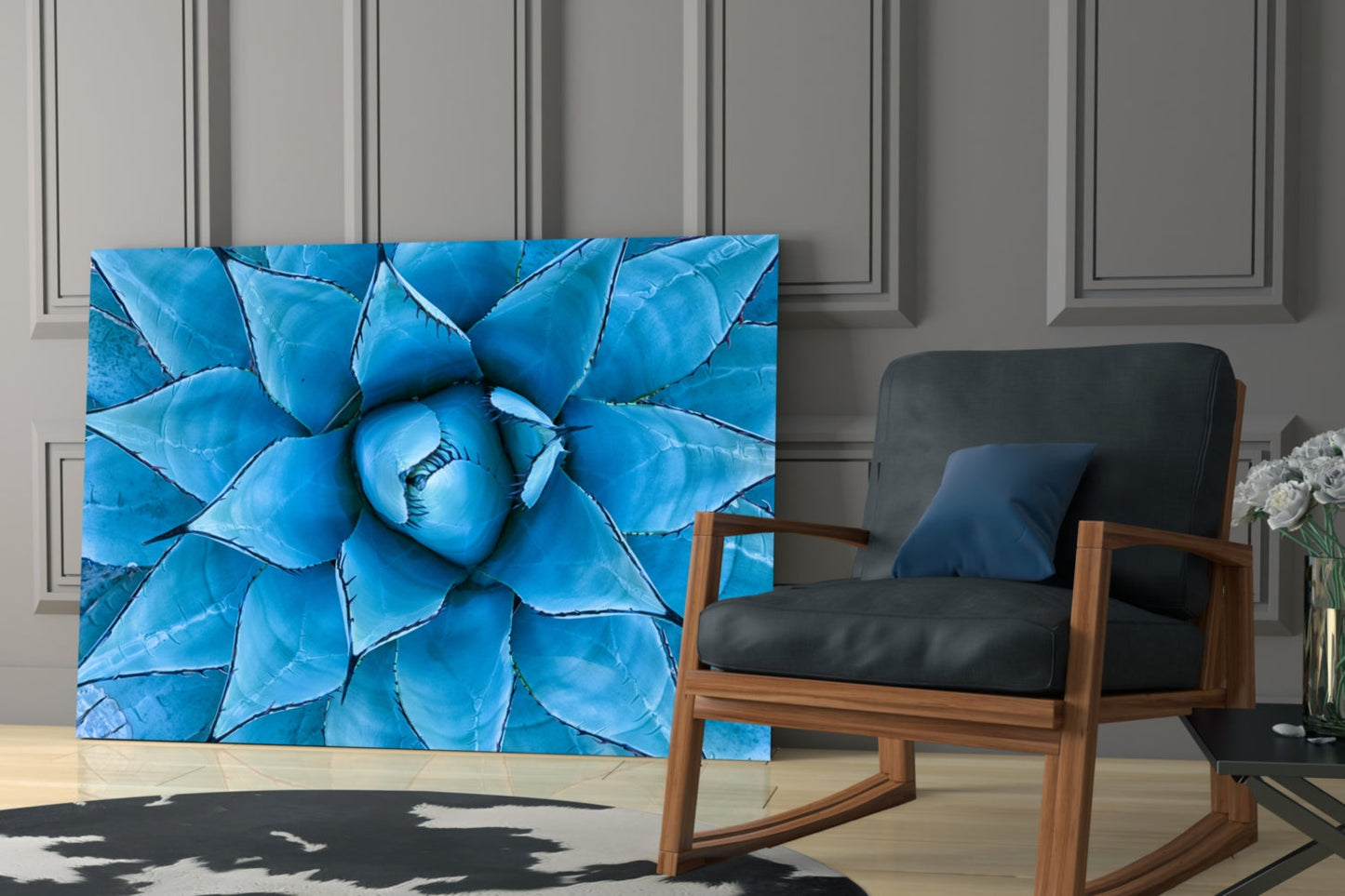Blue Agave Succulent Glass Wall Art
