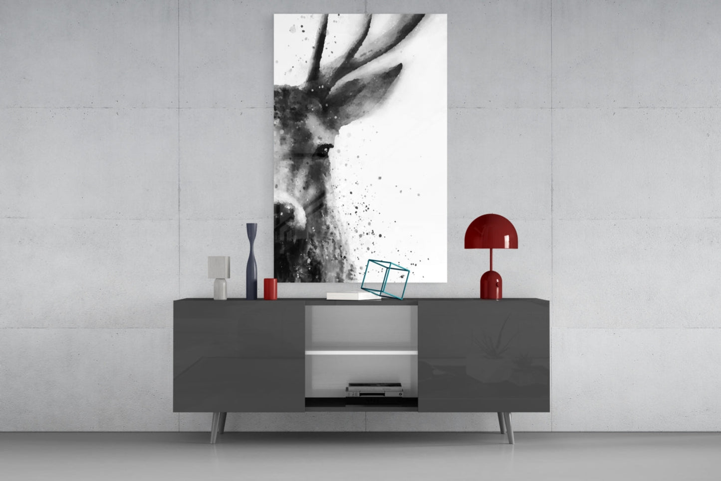 Deer Glass Wall Art Watercolor Stag Print