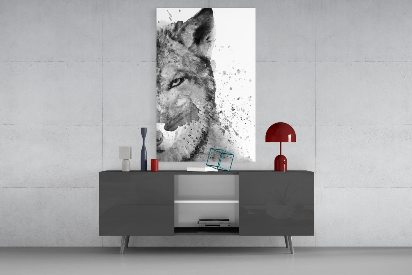 Wolf Ink Splash Glass Wall Art