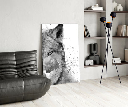 Wolf Ink Splash Glass Wall Art