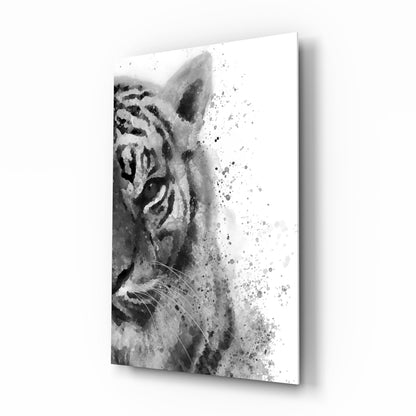 Watercolor Tiger Glass Wall Art with black-and-white ink detail